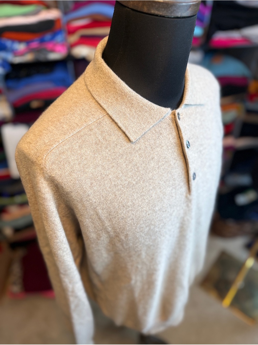 Kirkland Signature Beige Long-Sleeve Polo Cashmere Sweater
